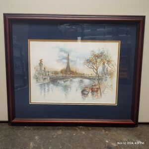 Bernadette Voz Watercolor Eifel tower Paris Signed Framed and matted